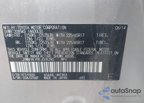 2014 Toyota Rav4 Le z USA, uszkodzony, nr VIN JTMBFREV9EJ008390